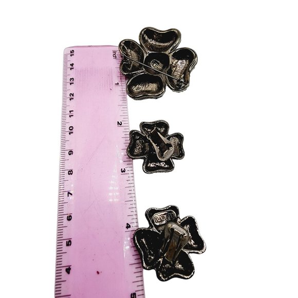 Vintage Signed Carlisle Pave Rhinestone Flower Brooch & Earrings Set (A1202) - Picture 5 of 8